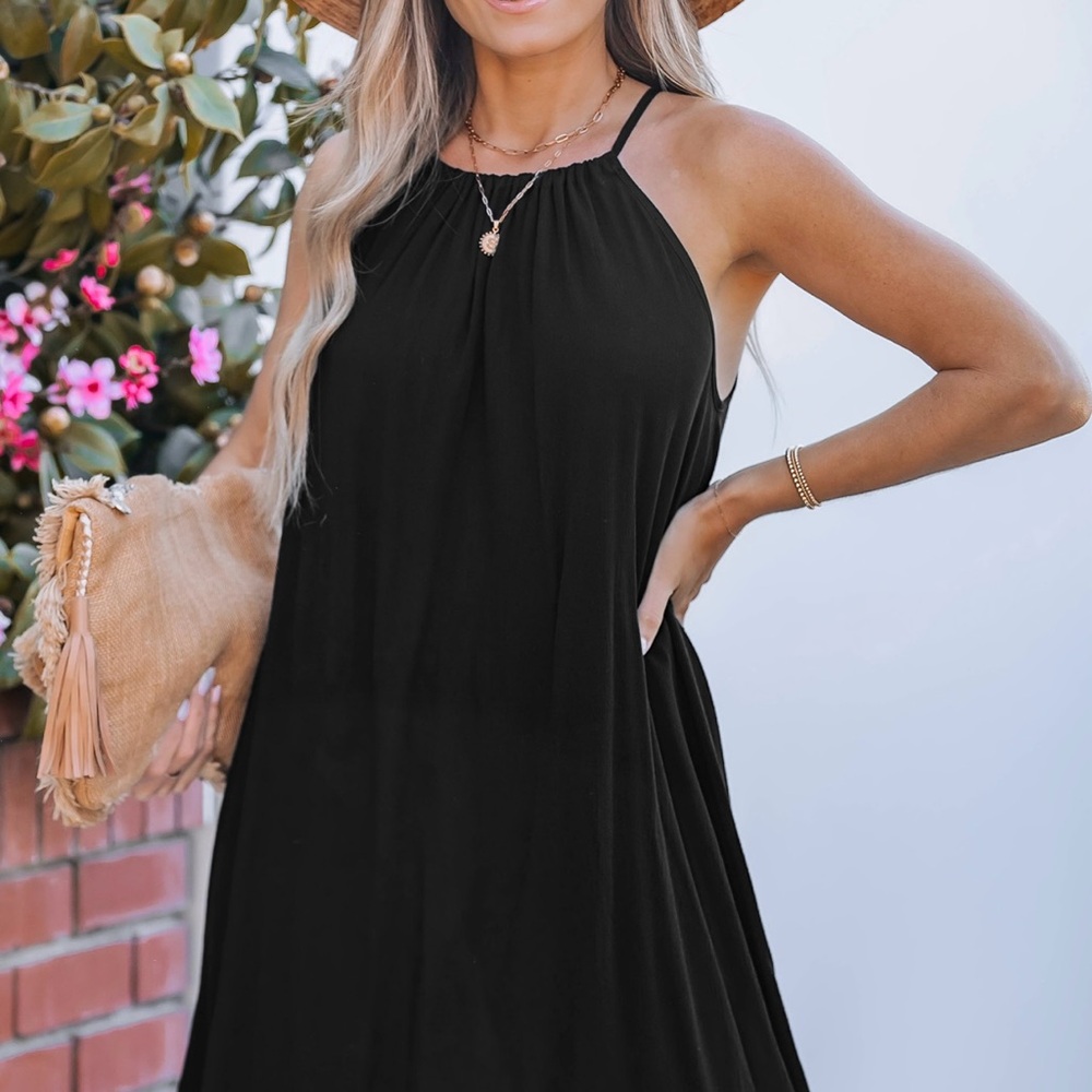 NWT Cupshe Black High Neck Cover-up Mini Dress